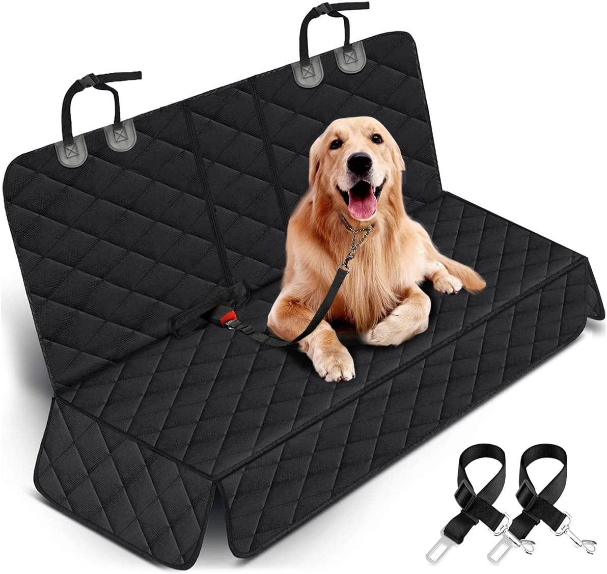 Waterproof Dog Car Seat Cover – Non-Slip Back Seat Protector with Middle Armrest Compatibility, Universal Fit for Cars, Trucks & SUVs – Black
