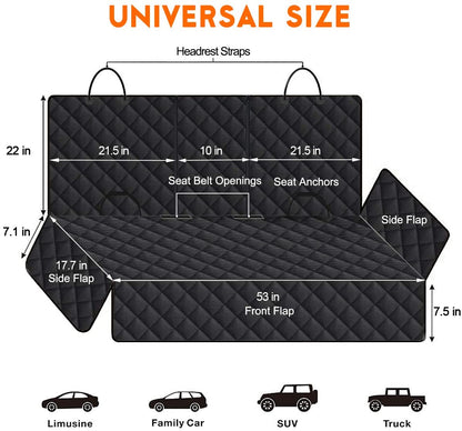 Waterproof Dog Car Seat Cover – Non-Slip Back Seat Protector with Middle Armrest Compatibility, Universal Fit for Cars, Trucks & SUVs – Black