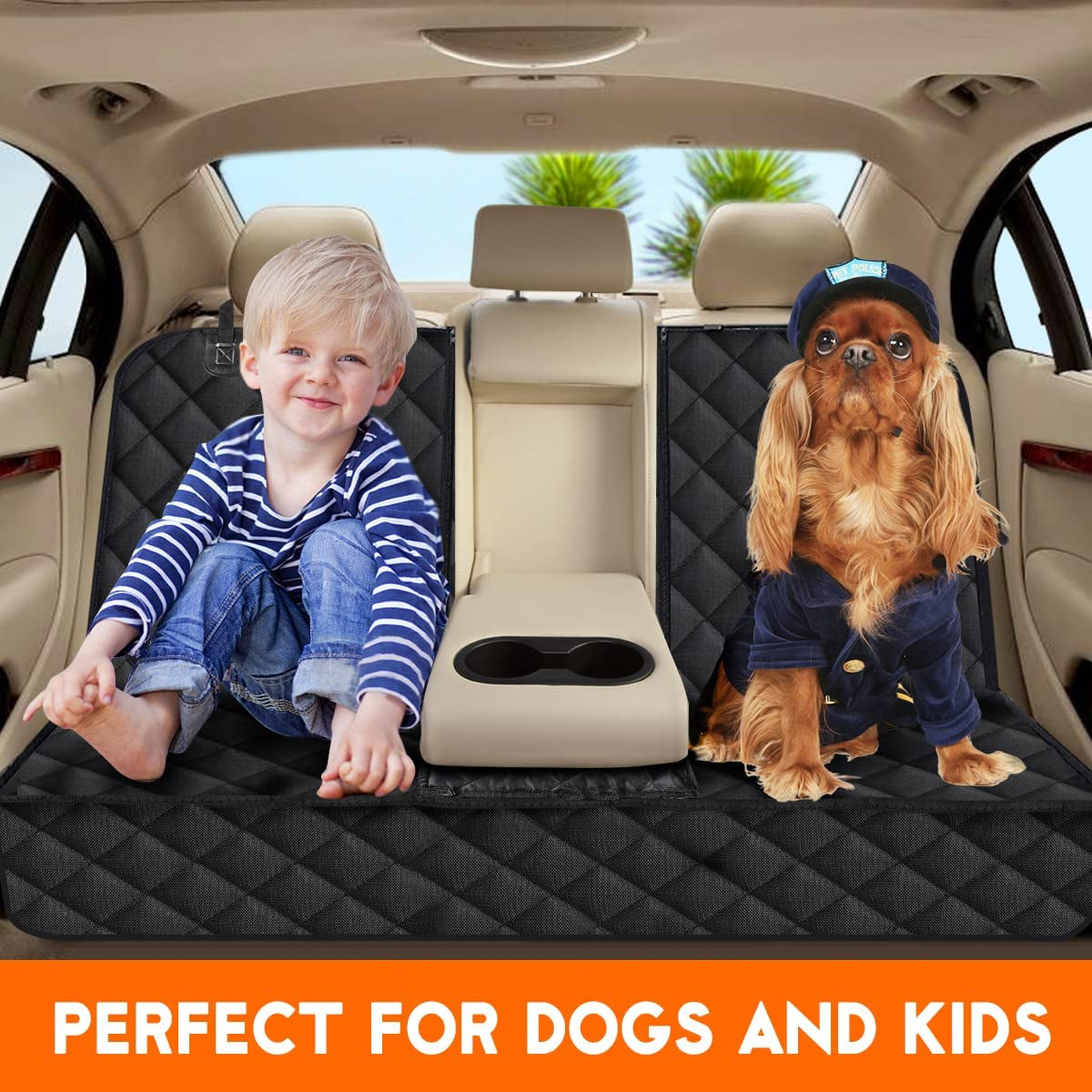 Waterproof Dog Car Seat Cover – Non-Slip Back Seat Protector with Middle Armrest Compatibility, Universal Fit for Cars, Trucks & SUVs – Black