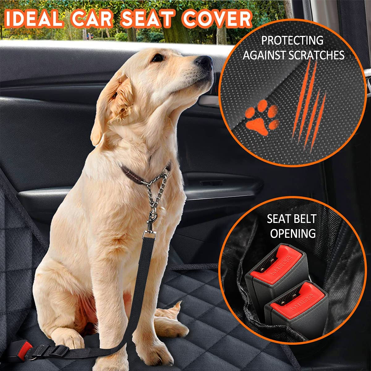Waterproof Dog Car Seat Cover – Non-Slip Back Seat Protector with Middle Armrest Compatibility, Universal Fit for Cars, Trucks & SUVs – Black
