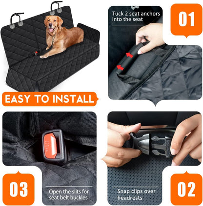 Waterproof Dog Car Seat Cover – Non-Slip Back Seat Protector with Middle Armrest Compatibility, Universal Fit for Cars, Trucks & SUVs – Black